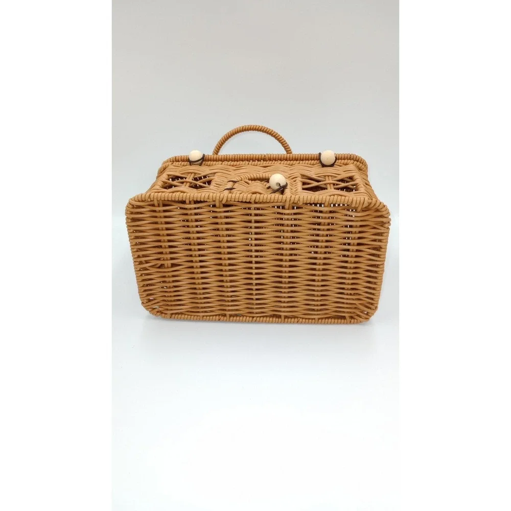 Cottage Woven Rattan Basket  Decor/ Sm Picnics/ Keepsakes Cottagecore Farmhouse